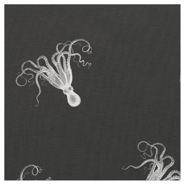Vintage Octopus Black Toss Mönster Tyg (Närbild)