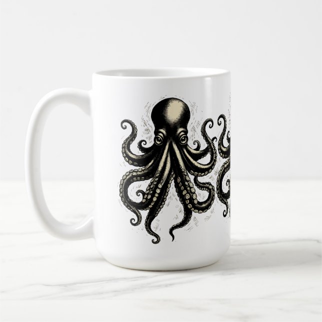 Vintage Octopus Curious Tentacles Ink Illustration Kaffemugg (Vänster)