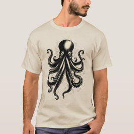 Vintage Octopus Curious Tentacles Ink Illustration T Shirt