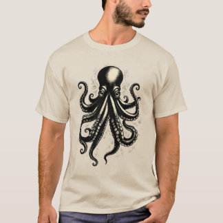 Vintage Octopus Curious Tentacles Ink Illustration T Shirt