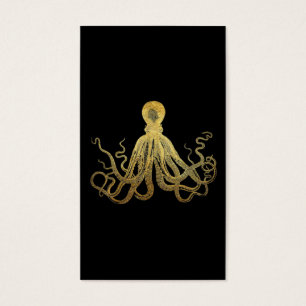 Vintage Octopus Guld Svarta Bläck Kustvatten i Sva Visitkort