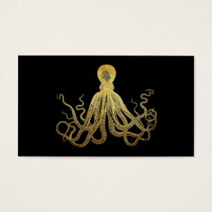 Vintage Octopus Guld Svarta Bläck Kustvatten i Sva Visitkort