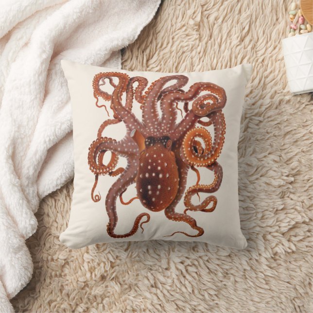 Vintage Octopus Macropus, marina vattenlevande dju Kudde (Filt)