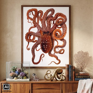 Vintage Octopus Macropus, marina vattenlevande dju Poster