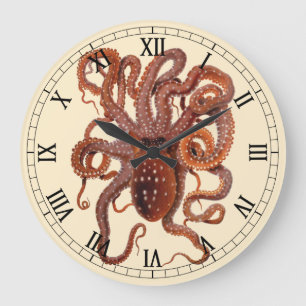 Vintage Octopus Macropus, marina vattenlevande dju Stor Klocka