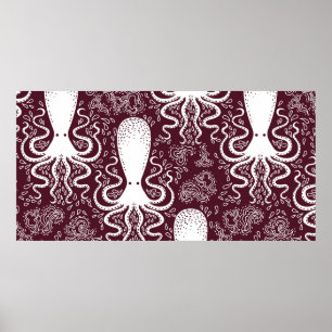 vintage Octopus mönster. Poster
