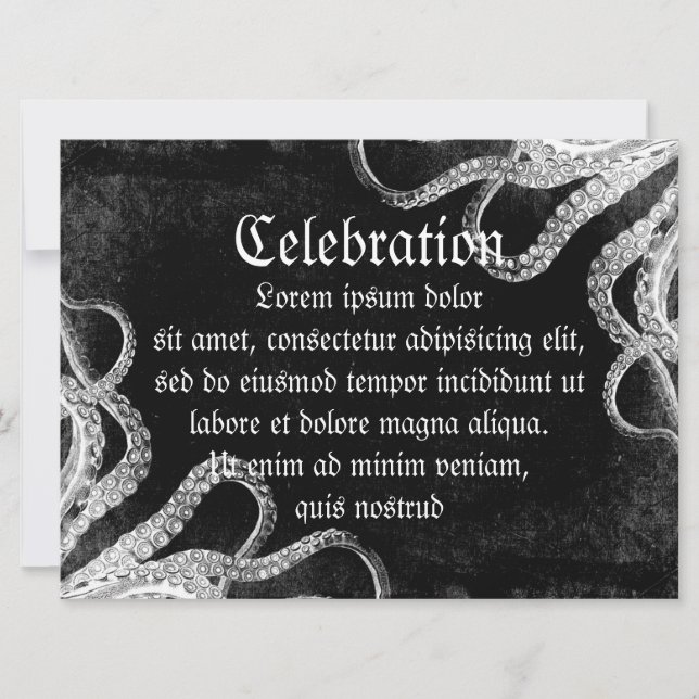 Vintage Octopus-Mörk Inbjudningar (Framsida)