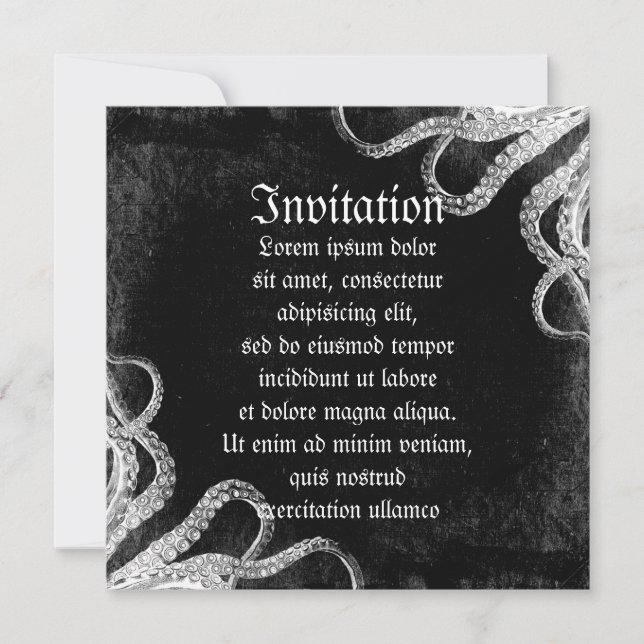 Vintage Octopus-Mörk Inbjudningar (Framsida)
