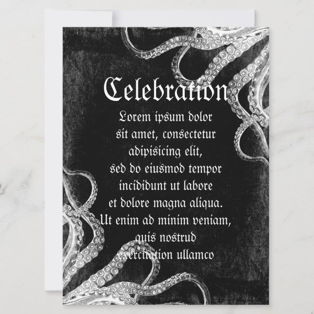 Vintage Octopus-Mörk Inbjudningar (Framsida)