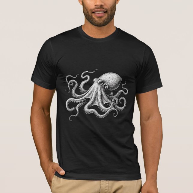 Vintage Octopus Nautical Fantasy Art T Shirt (Framsida)