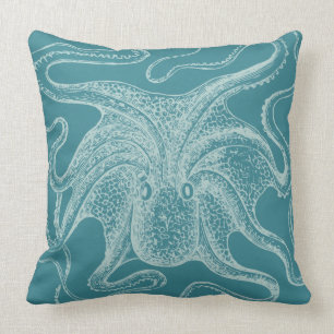 Vintage Octopus Nautical Teal Kudde