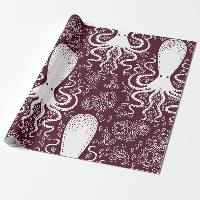 vintage Octopus pattern. Presentpapper (Utrullad)
