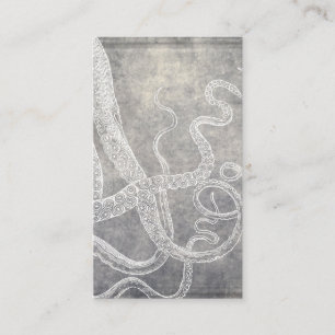 Vintage Octopus Silver Pewter Grått Watercolor Visitkort