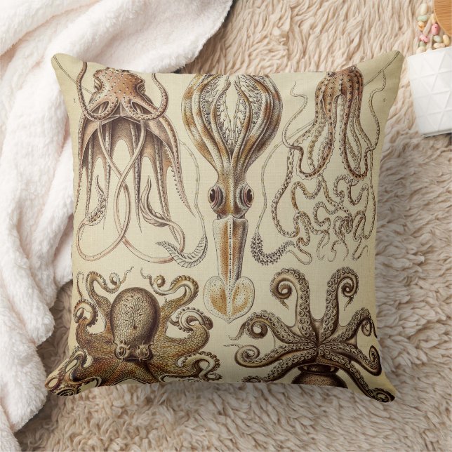 Vintage Octopus Squid av Ernst Haeckel Kudde (Filt)