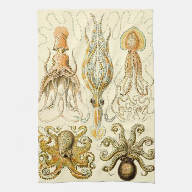Vintage Octopus Squid Gamochonia av Ernst Haeckel Kökshandduk (Vertikal)