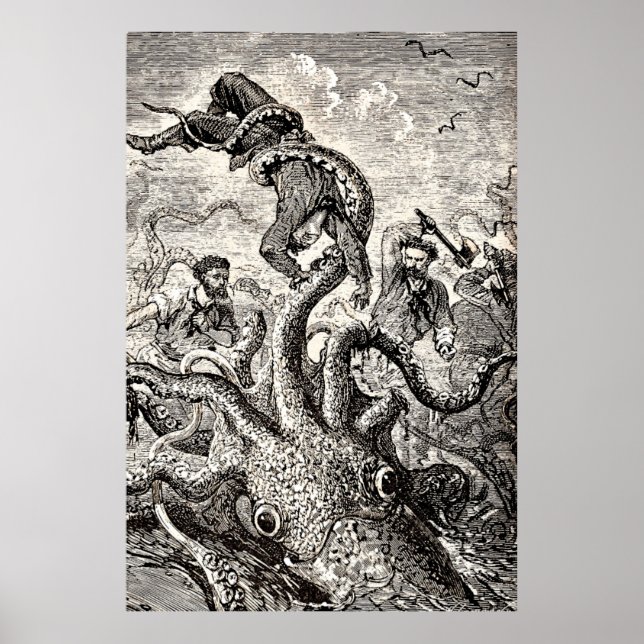 Vintage Octopus Squid Holding Sailor Poster (Framsidan)