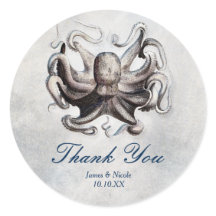 Vintage Octopus Strandbröllop Elegant Klistermärke