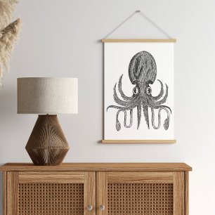 Vintage Octopus Teckning i Svartvitt Poster