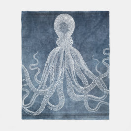 Vintage Octopus Twilight Blue Denim Vattenfärg Fleecefilt