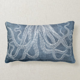 Vintage Octopus Twilight Blue Denim Vattenfärg Lumbarkudde