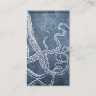 Vintage Octopus Twilight Blue Denim Vattenfärg Visitkort