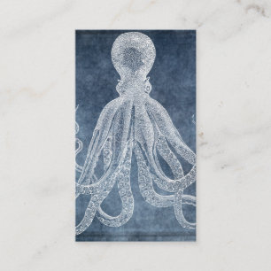 Vintage Octopus Twilight Blue Denim Vattenfärg Visitkort