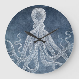 Vintage Octopus Twilight Blue Denim Watercolor Squ Stor Klocka
