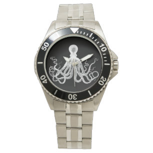 Vintage Octopus White on Black Armbandsur