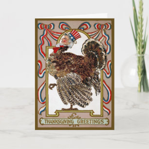 Vintage Odd farbror Sam Turkey Thanksgiving Card Helgkort