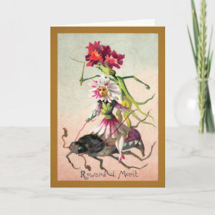 Vintage Odd Flowers Riding a Kryp Anpassade Card Helgkort