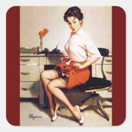 Vintage Office Corporate Pinup Girl Fyrkantigt Klistermärke