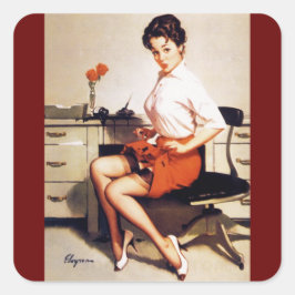 Vintage Office Corporate Pinup Girl Fyrkantigt Klistermärke