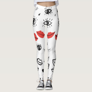 Vintage ögon, röda läppar mönster. leggings