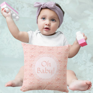 Vintage Oh Baby Persika Blommig Toile-smycken  Kudde