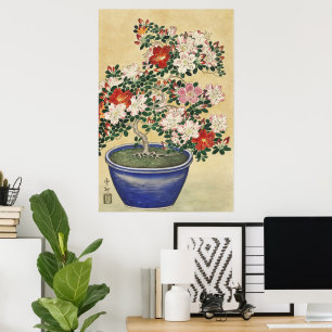Vintage Ohara Koson Azalea i blå kruka Konst Poster