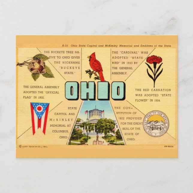 Vintage Ohio Facts Postcard Vykort (Framsida)