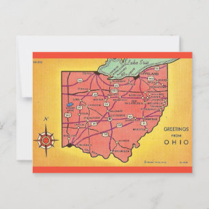 Vintage Ohio Karta Hälsning vykort