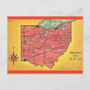 Vintage Ohio Karta Hälsning vykort