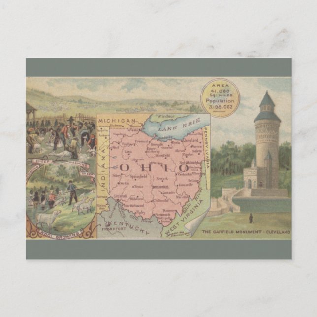 Vintage Ohio-karta Vykort (Framsida)