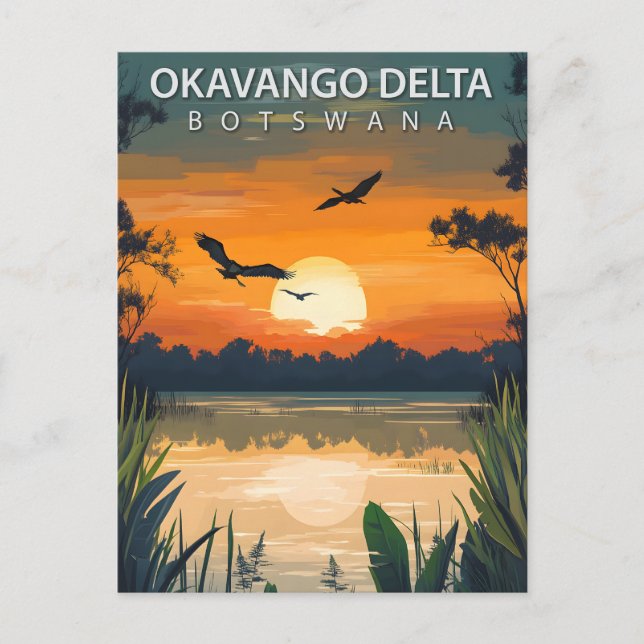 Vintage Okavango Delta Botswana Resa Vykort (Framsida)