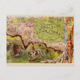 Vintage Oklahoma Pictorial India Territory Karta Vykort