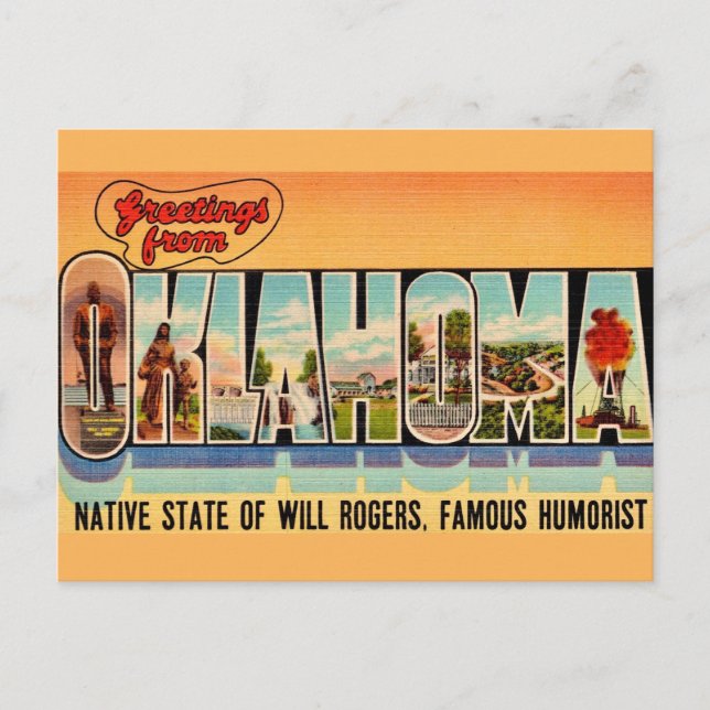 Vintage Oklahoma välkomst vykort (Framsida)
