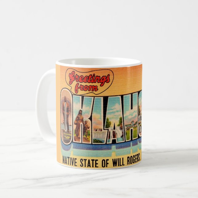 Vintage Oklahoma välkomst vykort Kaffemugg (Framsida vänster)