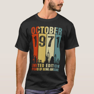 Vintage oktober 1971 52 år gammal 52:a födelsedage t shirt