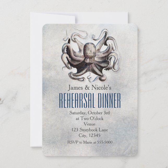 Vintage Oktopus Beach-bröllopskort Inbjudningar (Framsida)