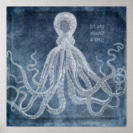 Vintage Oktopus Twilight Blue Watercolor Quote Poster