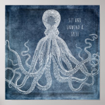 Vintage Oktopus Twilight Blue Watercolor Quote