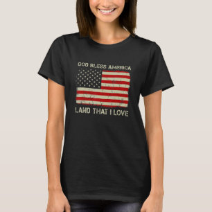 Vintage Old American Flagga Välsigna dig America L T Shirt