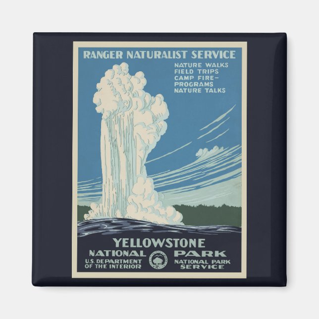 Vintage Old Faithful i Yellowstone National Park Magnet (Framsidan)