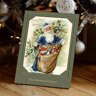Vintage Old Father Christmas with Gifts Julkort